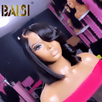 BAISI Sexy Side Part Short Wig With Wavy