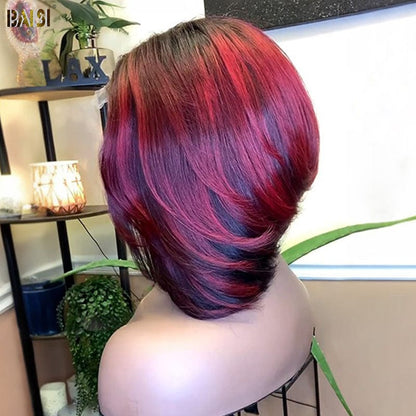 BAISI Sexy Side Part With Red Highlight BoB Wig