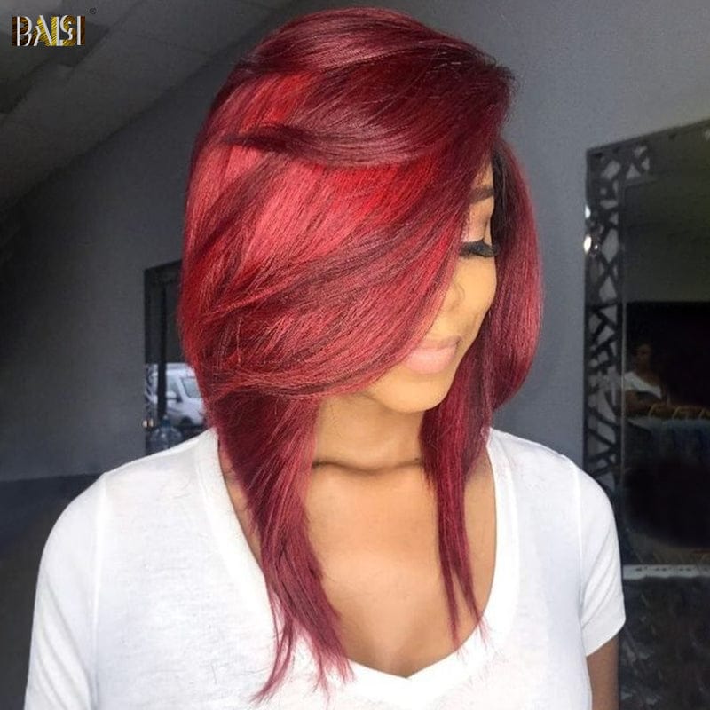 BAISI Red Side Part Sexy BoB Wig