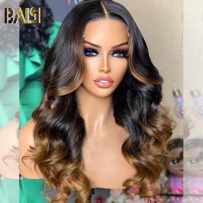 BAISI 1bMix30 Closure Wavy Color Wig