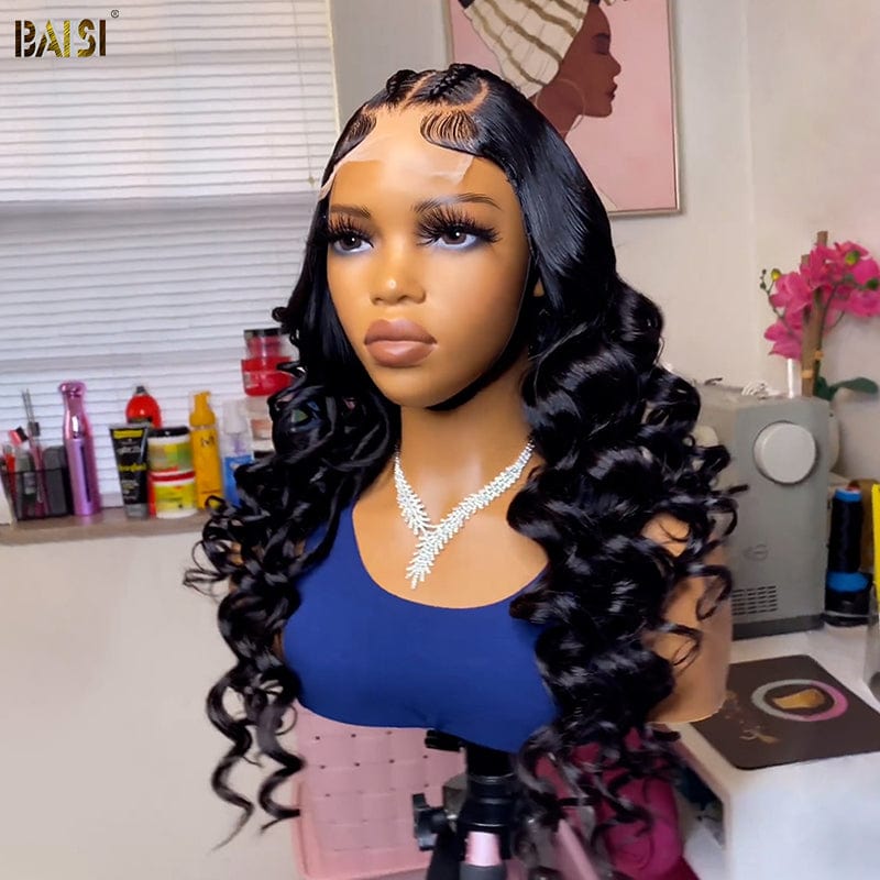 BAISI Natural Black Loose Wavy Wig