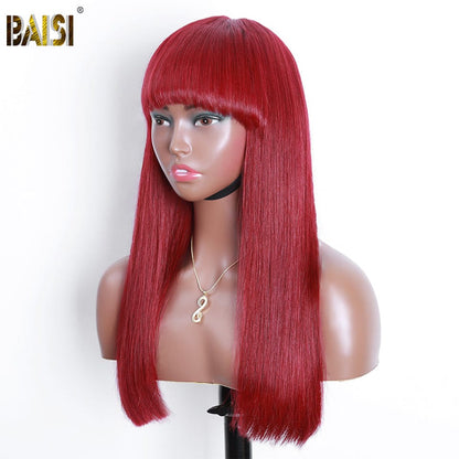 Baisi Machine Made long Red Straight Wig With Bang