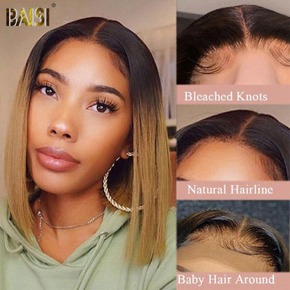 BAISI 1B/4/27# Straight Bob Wig Bleached Knots