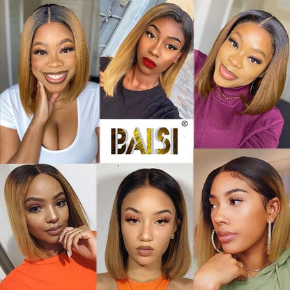 BAISI 1B/4/27# Straight Bob Wig Bleached Knots