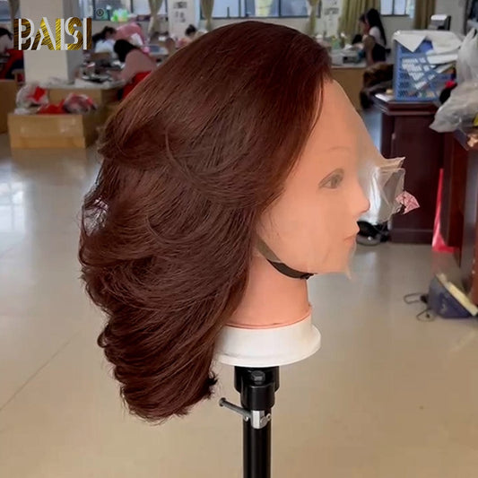 BAISI 250% Density Brown Bouncy Wavy BoB Wig