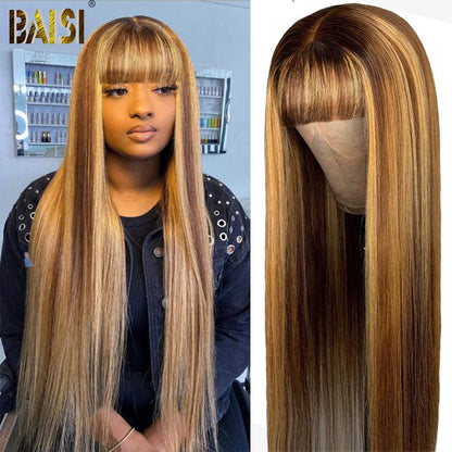 Baisi #4Mix27 Machine Made long Straight Wig With Bang