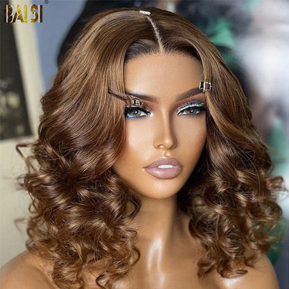 BAISI  Brown Color Bouncy Curl Wig