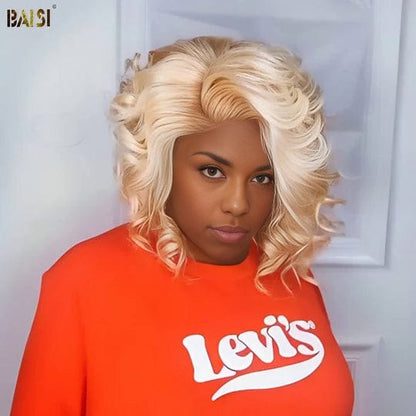 BAISI Fashion Blonde Side Part Bouncy Curl BoB Wig