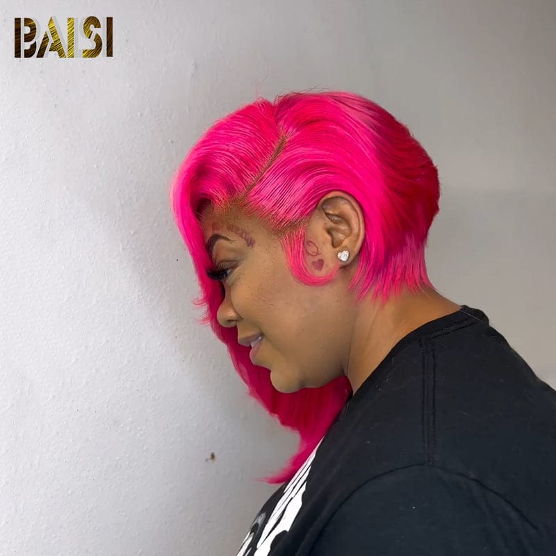 BAISI Fashion Pink Color Side Part BoB Wig