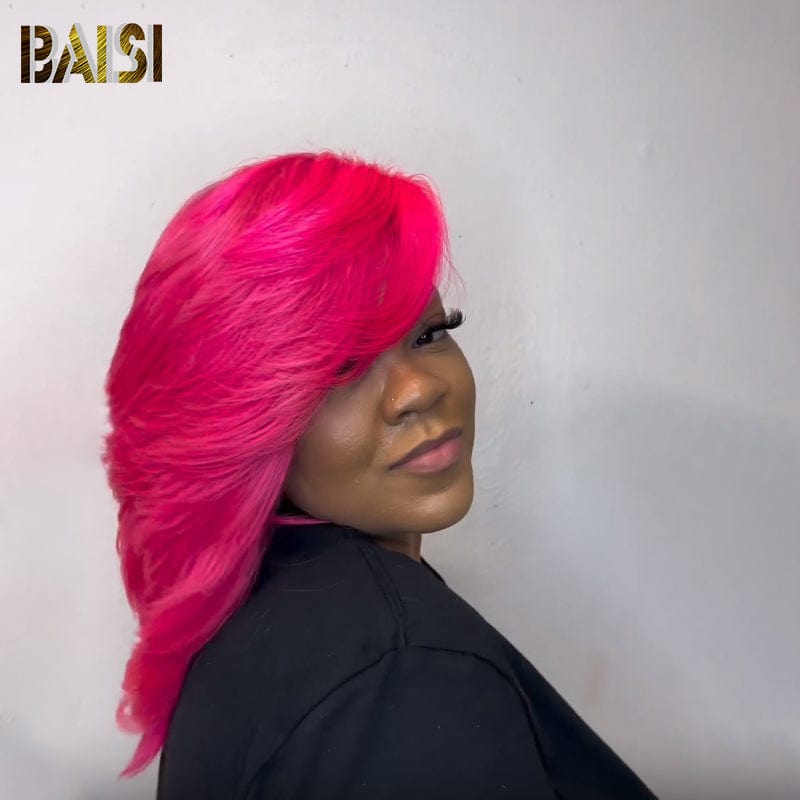 BAISI Fashion Pink Color Side Part BoB Wig