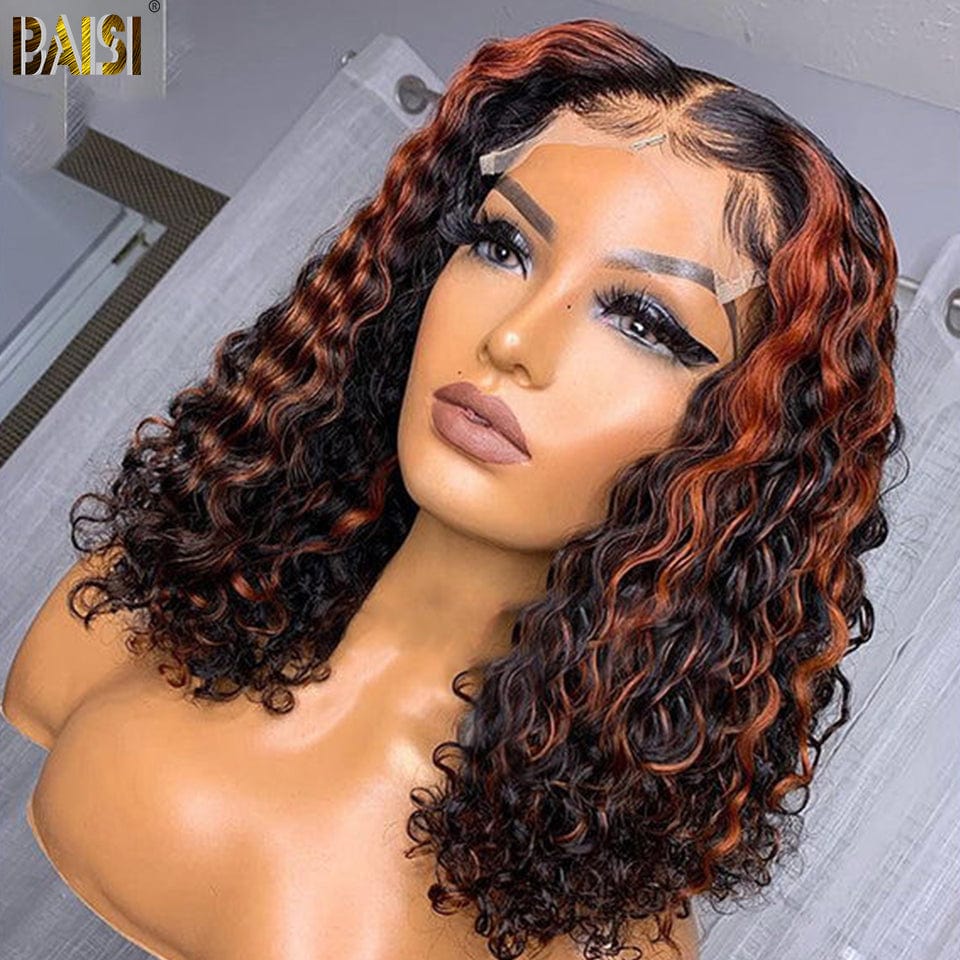 BAISI Highlight Curly Bob Cut Skin Melted Lace Wig