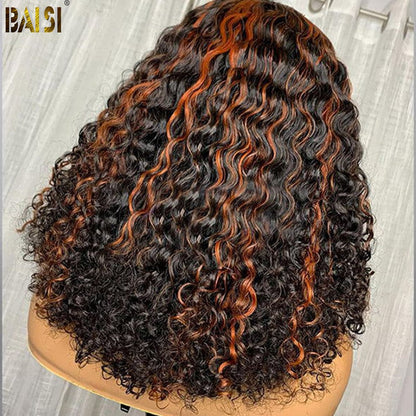 BAISI Highlight Curly Bob Cut Skin Melted Lace Wig