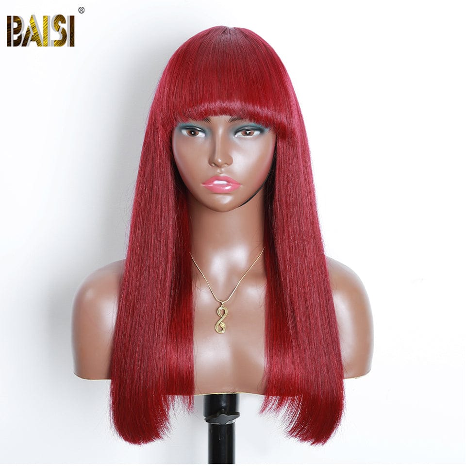 Baisi Machine Made long Red Straight Wig With Bang