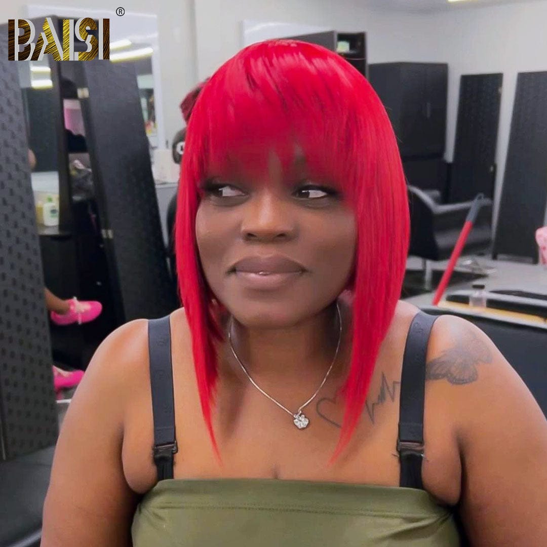 Baisi Machine Made Perfect Cut Red Straight With Bang Wig