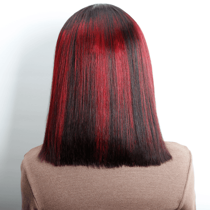 Baisi Machine Made Straight BoB With Burgundy Highlight