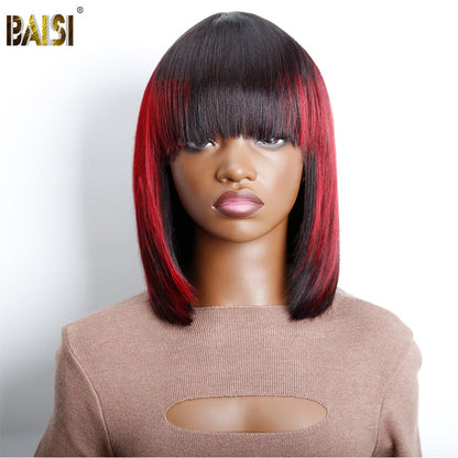 Baisi Machine Made Straight BoB With Burgundy Highlight