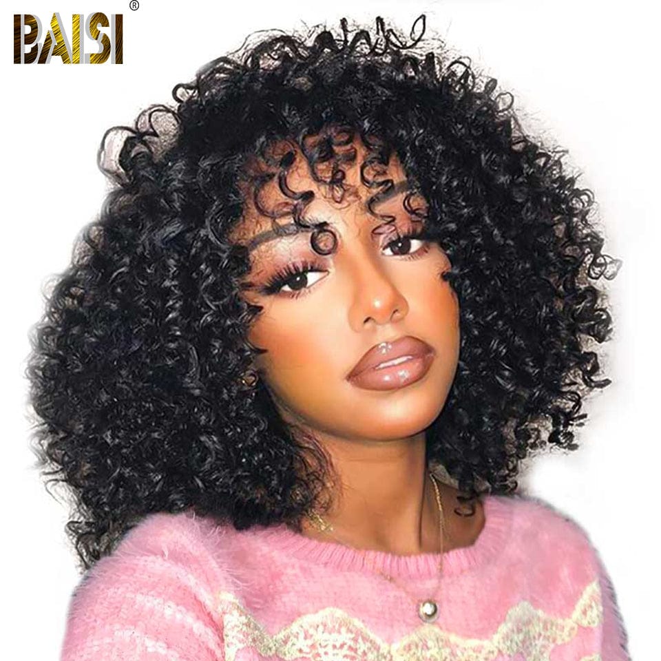 Baisi Machine Made Kinky Curl With Bang BoB Wig