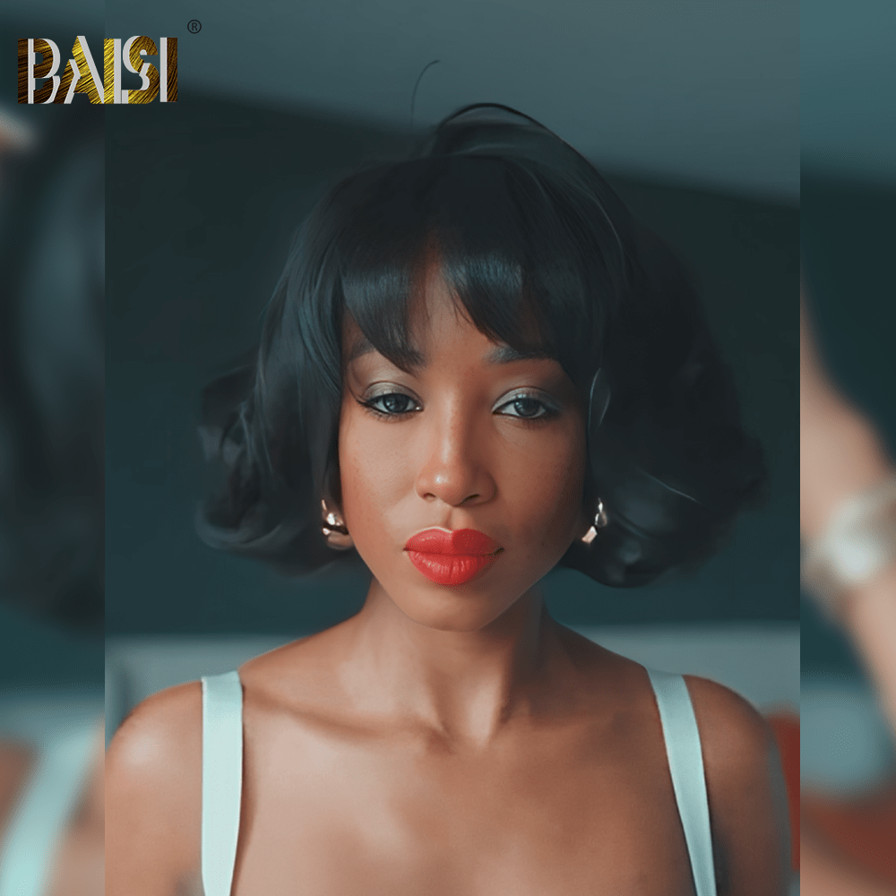 Baisi Machine Made Wavy With Bang BoB Wig