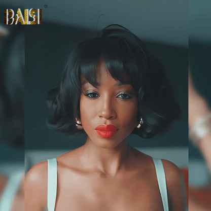 Baisi Machine Made Wavy With Bang BoB Wig