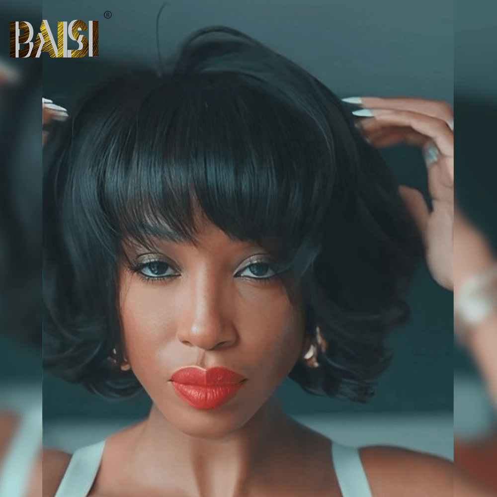 Baisi Machine Made Wavy With Bang BoB Wig