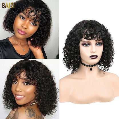 Baisi Machine Made Curly With Bang BoB Wig