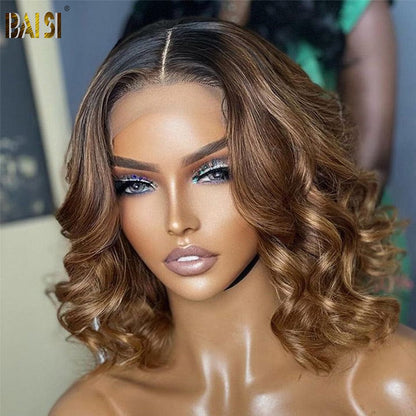 BAISI Ombre Brown Color Short Wavy Wig