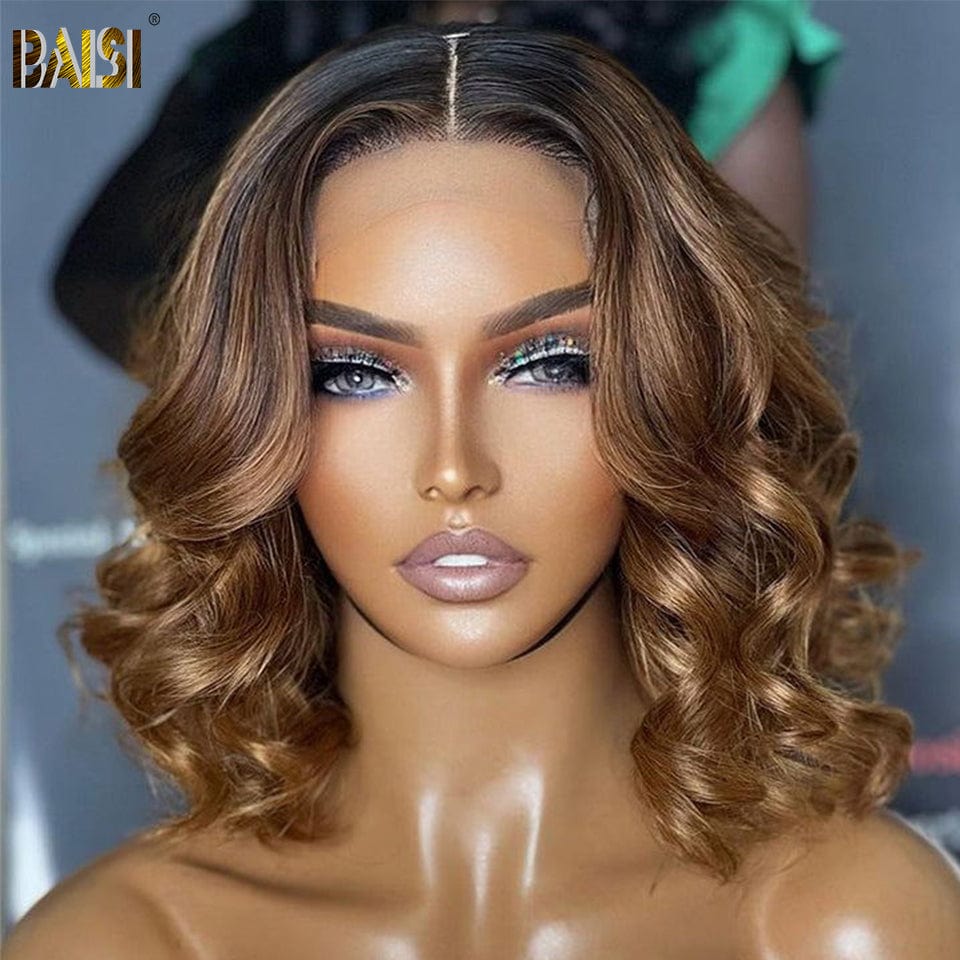 BAISI Ombre Brown Color Short Wavy Wig