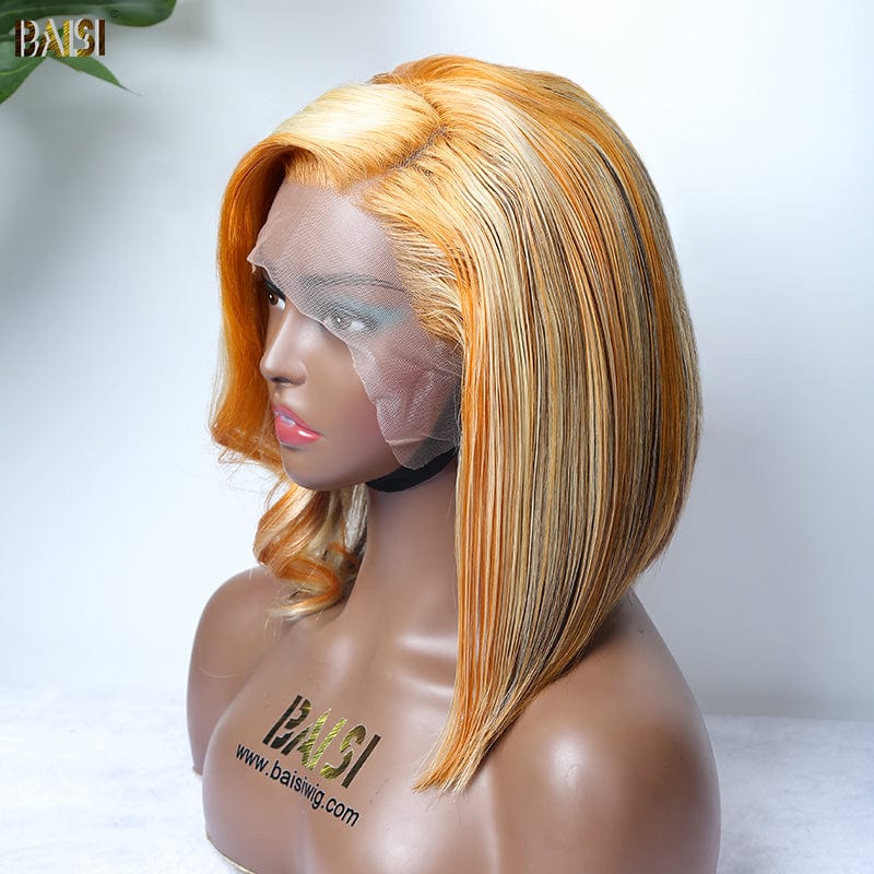 BAISI Orange Highlight Blonde Wavy Bob Wig