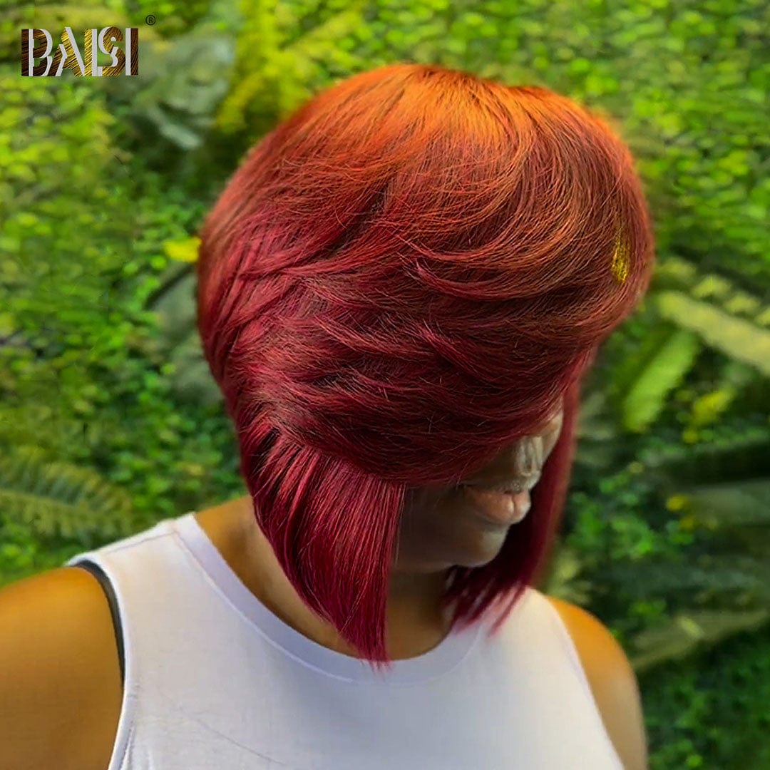 BAISI Sexy Burgundy Side Part BoB Wig