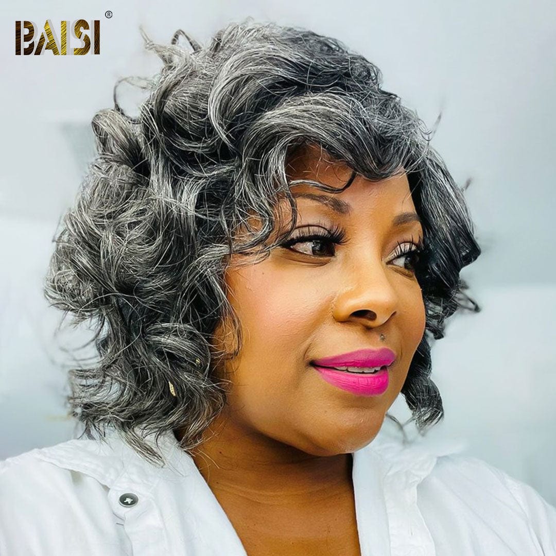 BAISI Sexy Salt & Pepper Wavy Wig