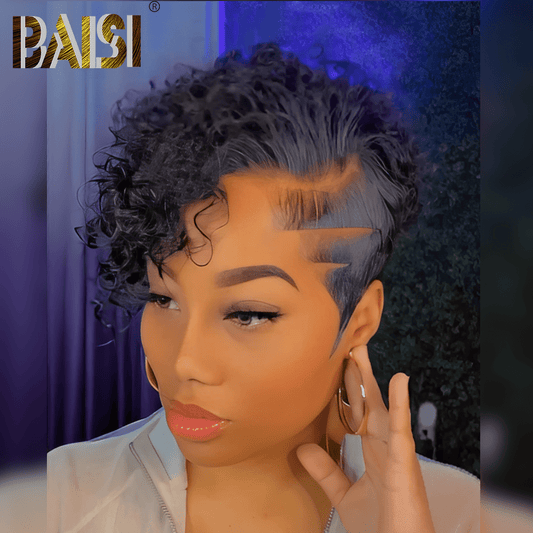 BAISI Sexy Side Part Short Curly Wig