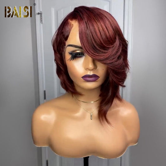 BAISI Sexy Side Part Wavy With Red Short Wig