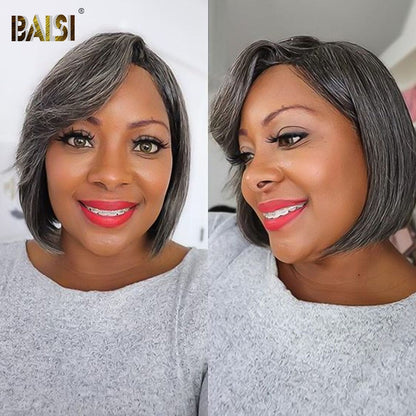 BAISI Side Part Salt & Pepper Lace Wig