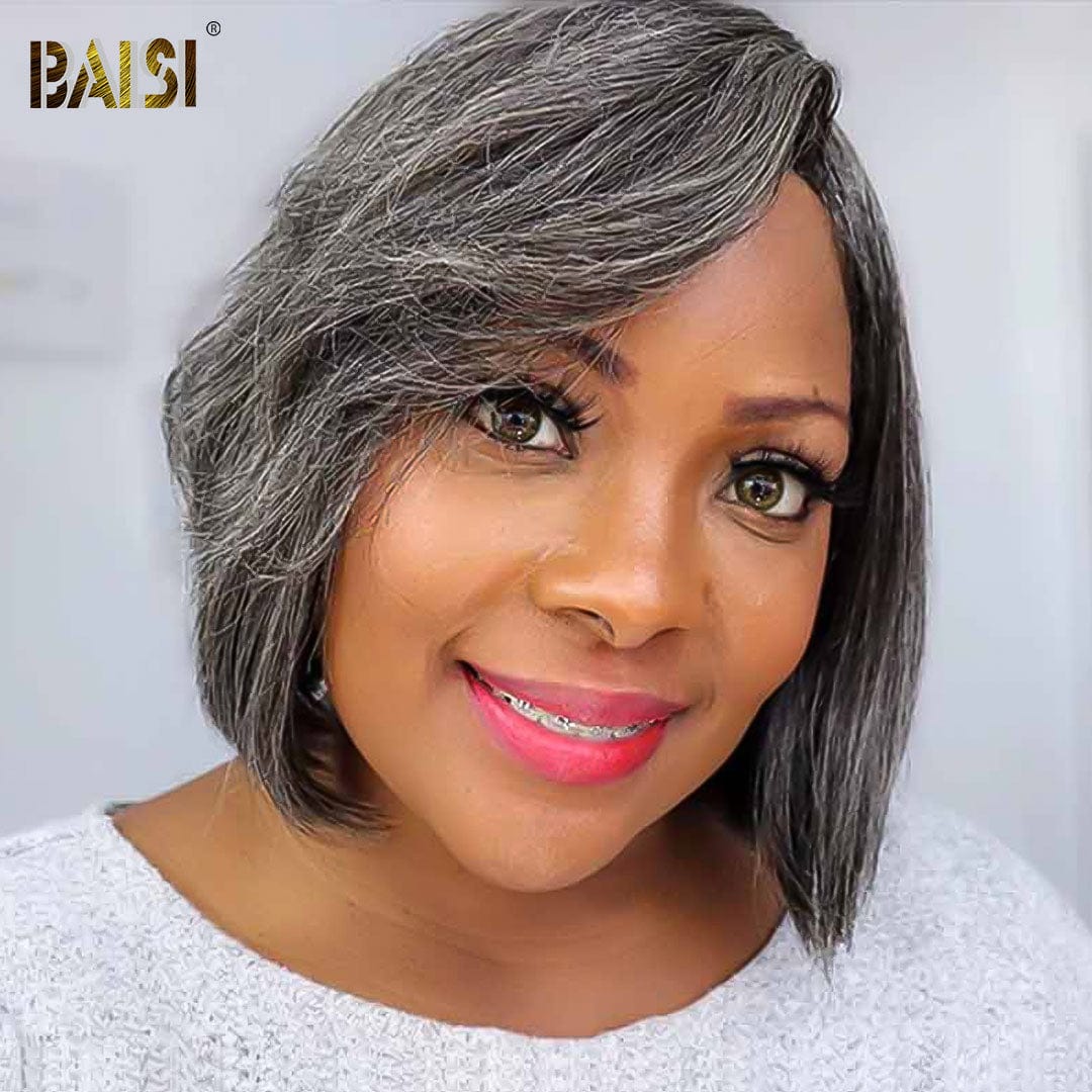 BAISI Side Part Salt & Pepper Lace Wig