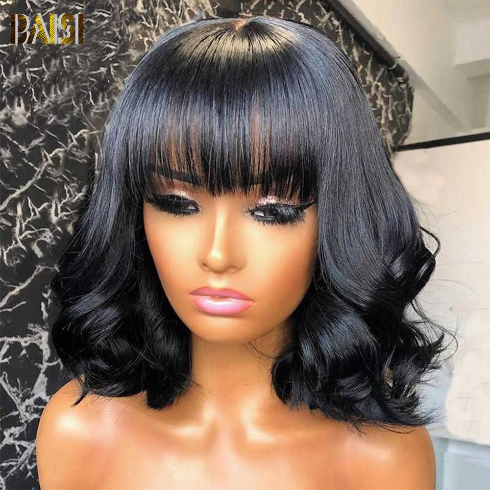 BAISI Wavy Bob Wig With Neat bangs