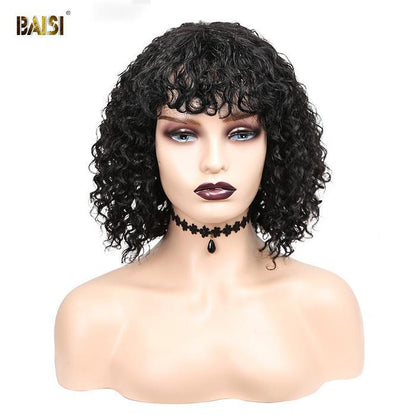 Baisi Machine Made Curly With Bang BoB Wig