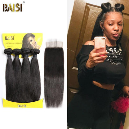 10A Virgin Straight ,4 Bundles with Closure,50 Grams/Bundle