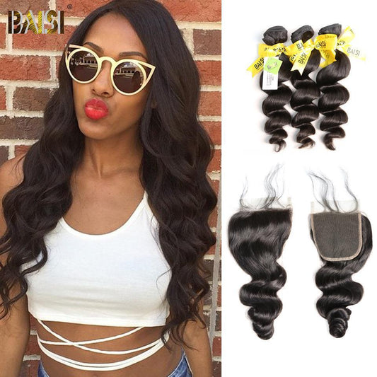 12A Raw Brazilian Loose Wave bundles with Closure