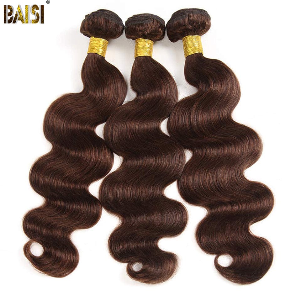 BAISI  #4 Chocolate Brown Body Wave Bundles with Closure / Frontal