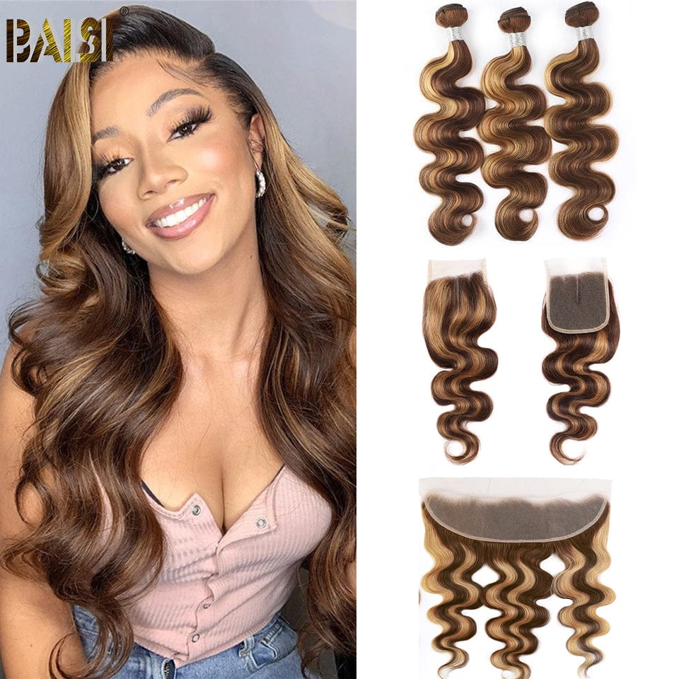 BAISI #4mix27 Highlight Body Wave Bundles with Closure / Frontal