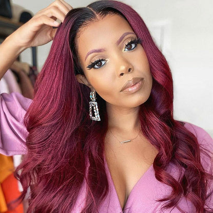 BAISI 1B/99J# Burgundy Color Lace Wig