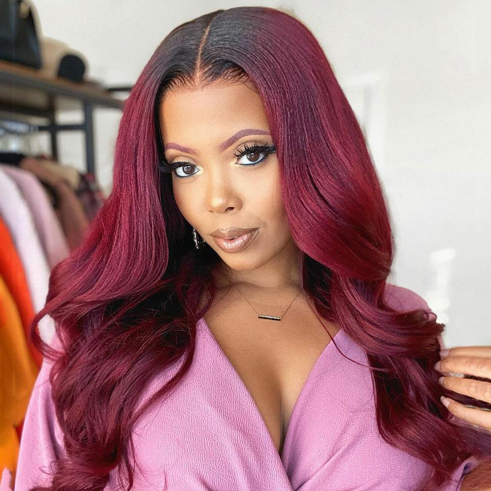 BAISI 1B/99J# Burgundy Color Lace Wig