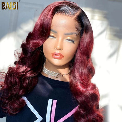 BAISI 1B/99J# Burgundy Color Lace Wig