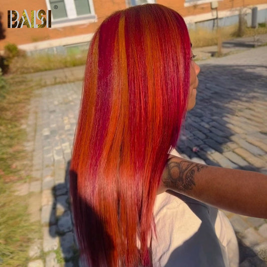 BAISI Burgundy With Giner Sexy Color Wig