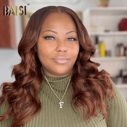 BAISI Copper Color Wavy Lace Wig