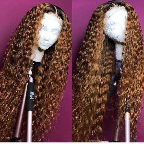 BAISI Deep Wave Wig Color 30# With Dark Roots Pre Plucked