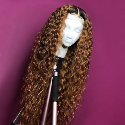 BAISI Deep Wave Wig Color 30# With Dark Roots Pre Plucked