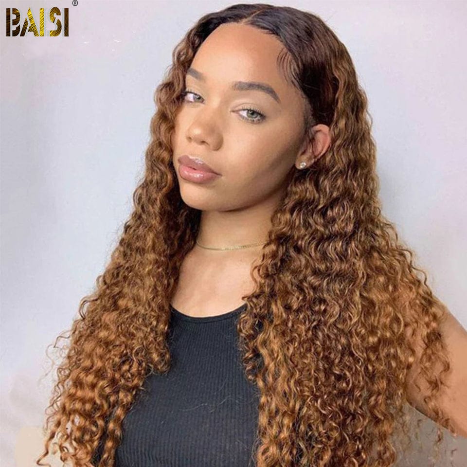 BAISI Deep Wave Wig Color 30# With Dark Roots Pre Plucked