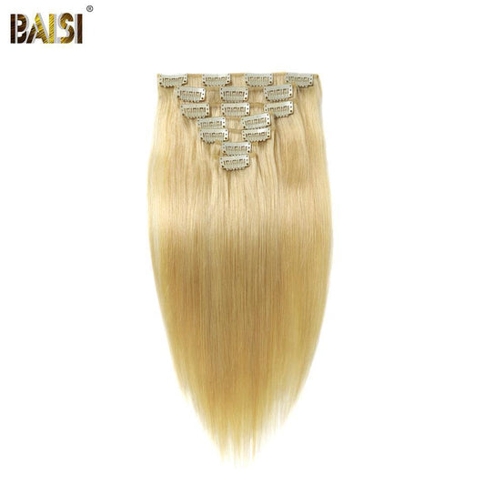 BAISI Straight Clip Ins Hair Extensions Blonde Color