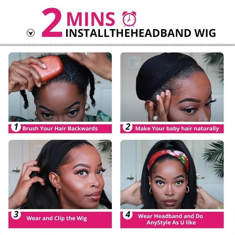 Kinky Straight Headband Wigs Glueless Wigs (Free Headband)